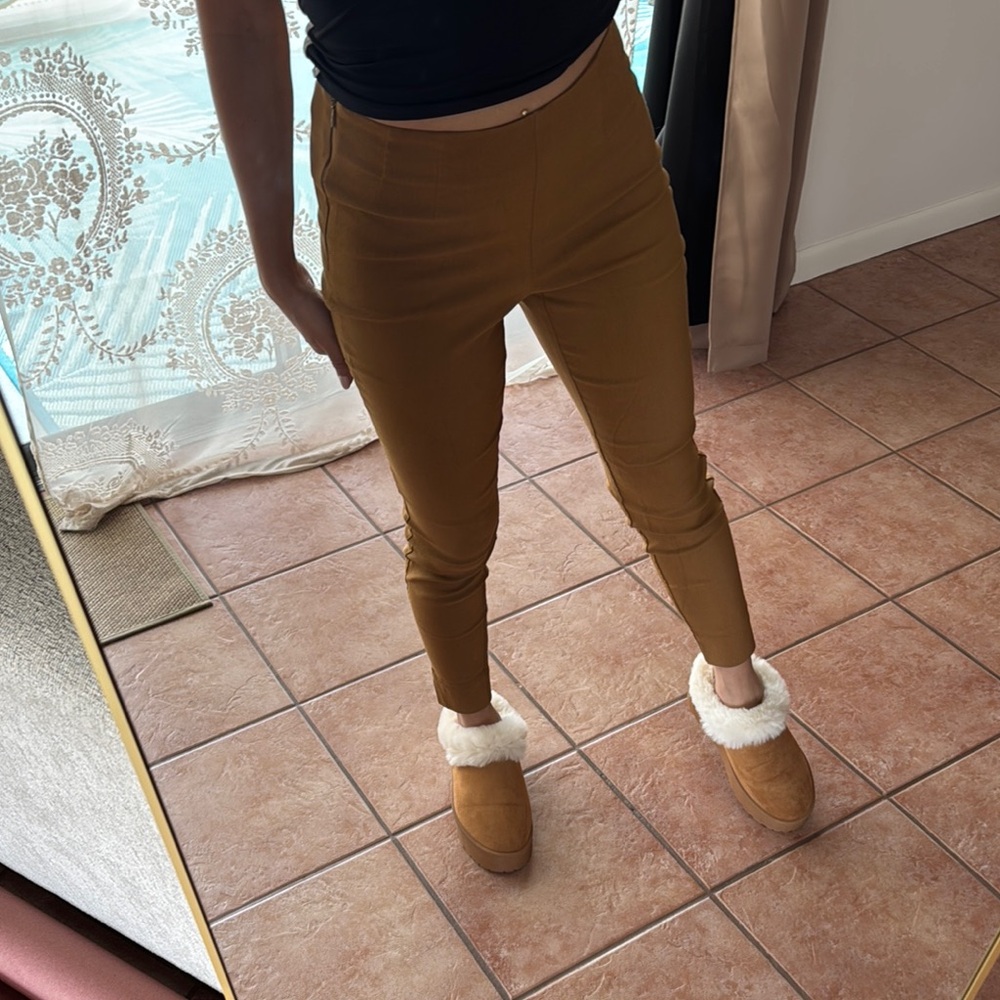 High waist camel skinny pants